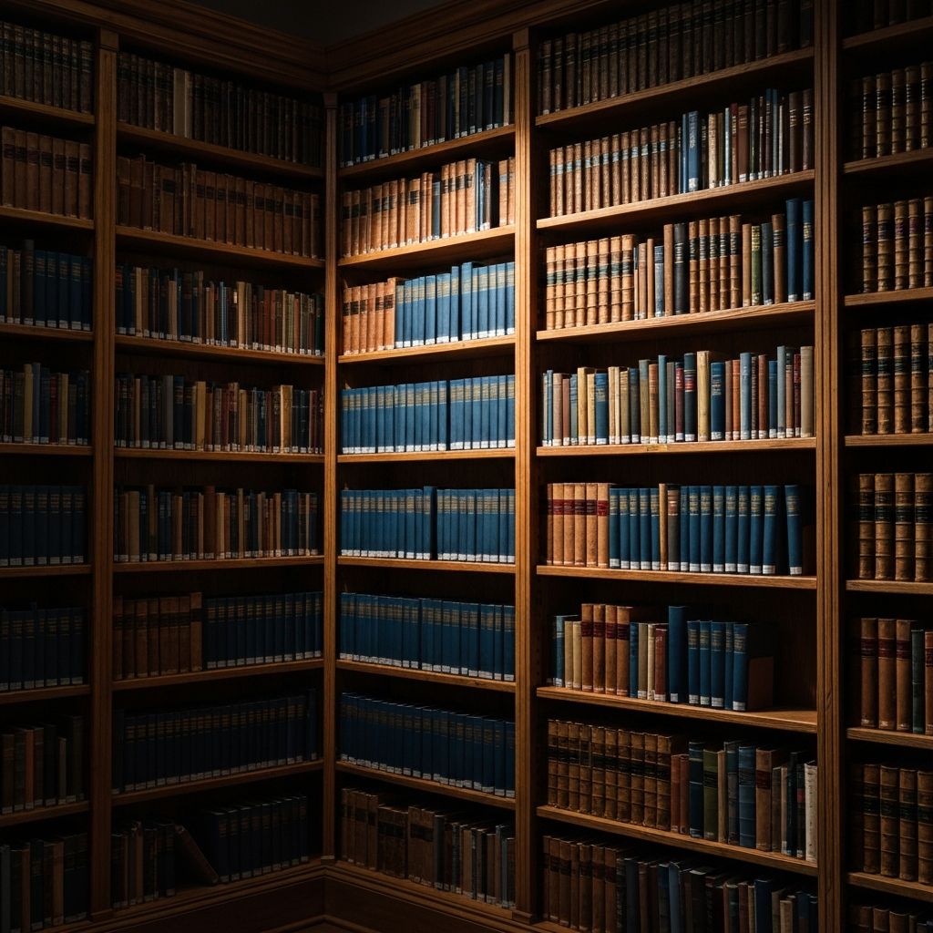 Akademska biblioteka sa drvenim policama, učenom atmosferom i toplim osvetljenjem