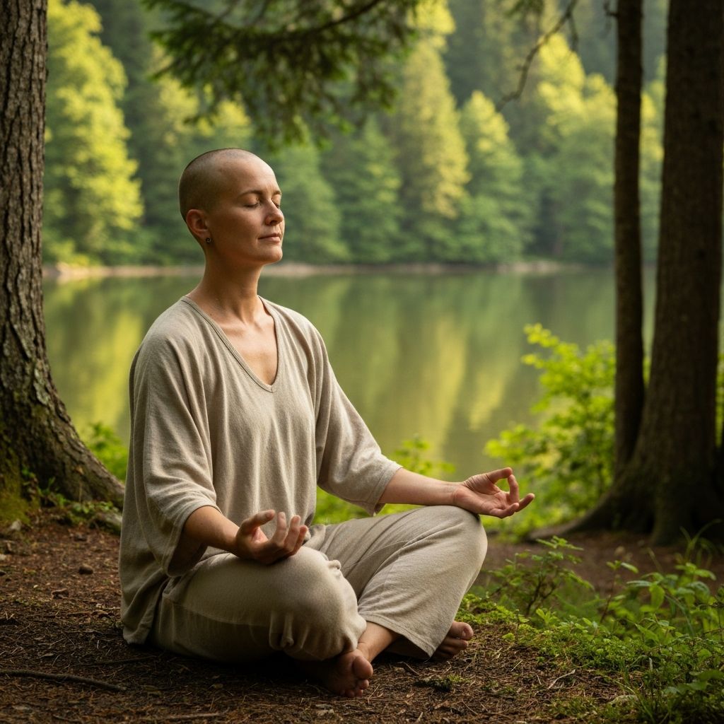 Osoba koja meditira mirno u prirodi pored spokojnog jezera